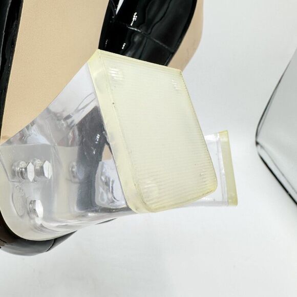 Marc Fisher Zala Black Patent Leather Poiinted Toe Pumps With Clear Acrylic Bloc - Picture 11 of 12